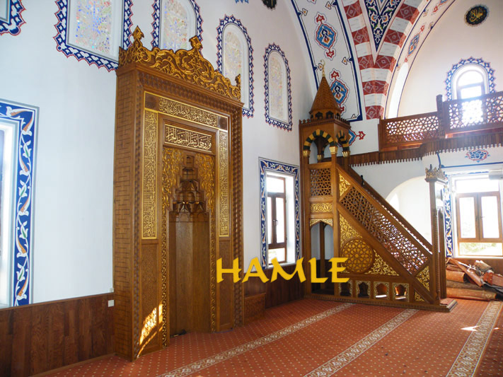 HAMLE cami mukarnas,ahşap vaiz kürsüsü,ahşap pencere kepengi,müezzinlik,kündekari müezzinlik